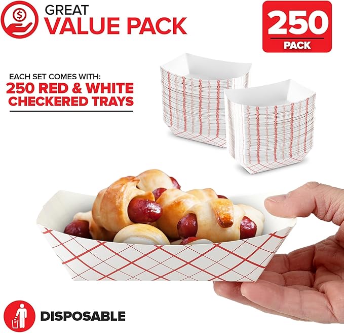 Small Paper Food Boats – 1 lb Disposable Red & White Checkered Paper Trays - Image 2