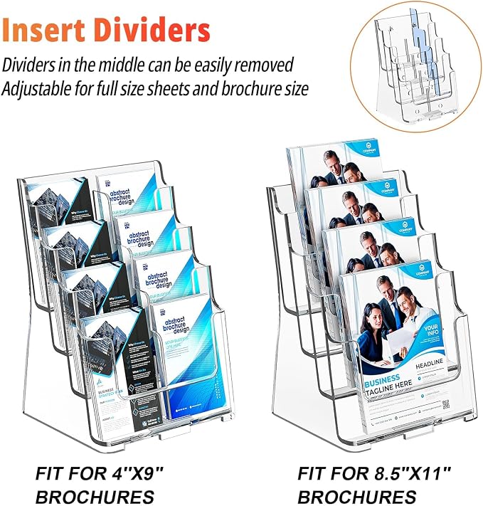FUCDTEFC 2 Pack Acrylic Brochure Holder 8.5x11 & 4 x9 Inches, Literature - Image 3