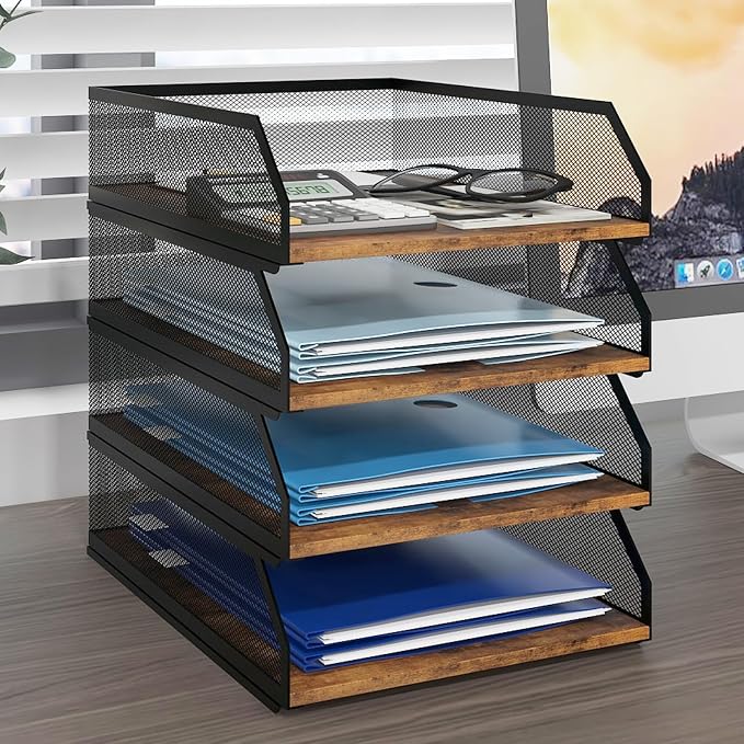 Natwind 4-Tier Stackable Metal Mesh Paper Organizer by Natwind