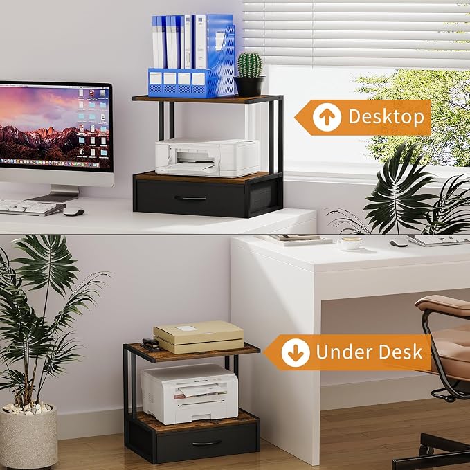 Printer Stand with Storage for Desk, with Fabric Drawer Desktop Printer Stand - Image 6