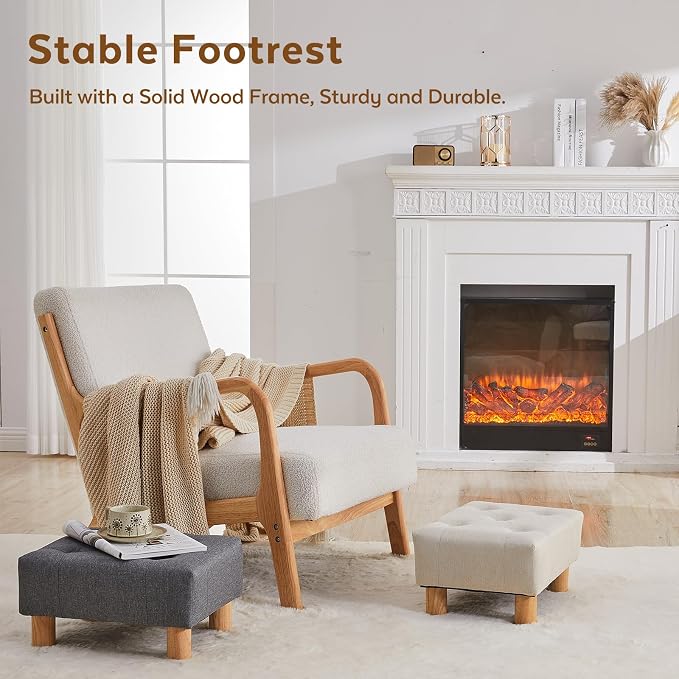 Small Foot Stool Ottoman, Linen Footstool Ottoman Foot Rest - Image 8