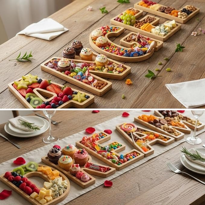 Bamboo Letter Food Board Tray Fillable Wooden Snack Serving Platters - Image 5