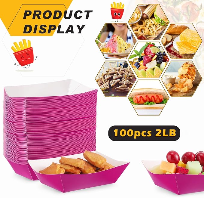 Yinkin 100 Pcs 2lb Paper Food Trays Boat 2lb Disposable Nacho Trays Kraft Paper - Image 3