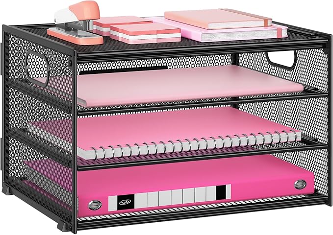 Lavatino 3-Tier Letter Tray Desk Organizer, Mesh Metal Paper File Tray Organizer by Lavatino
