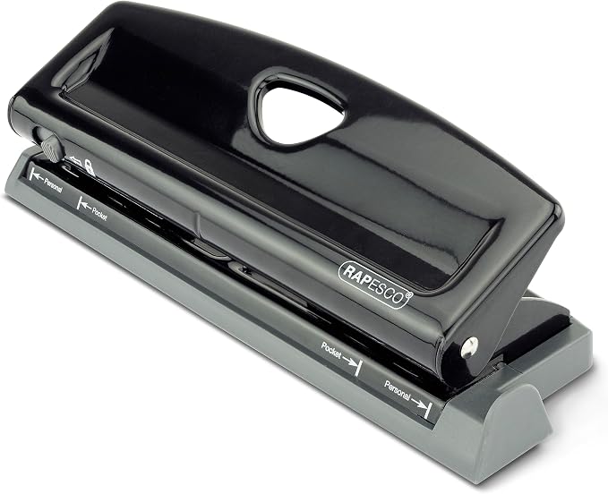 Rapesco 1725 Adjustable 6-Hole Punch, 4 x Different Positions, 9 Sheets Capacity by Rapesco