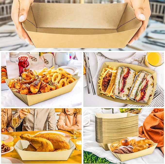 100 Pack 5LB Extra Large Paper Food Boats Trays Disposable Paper Boat, Heavy - Image 5