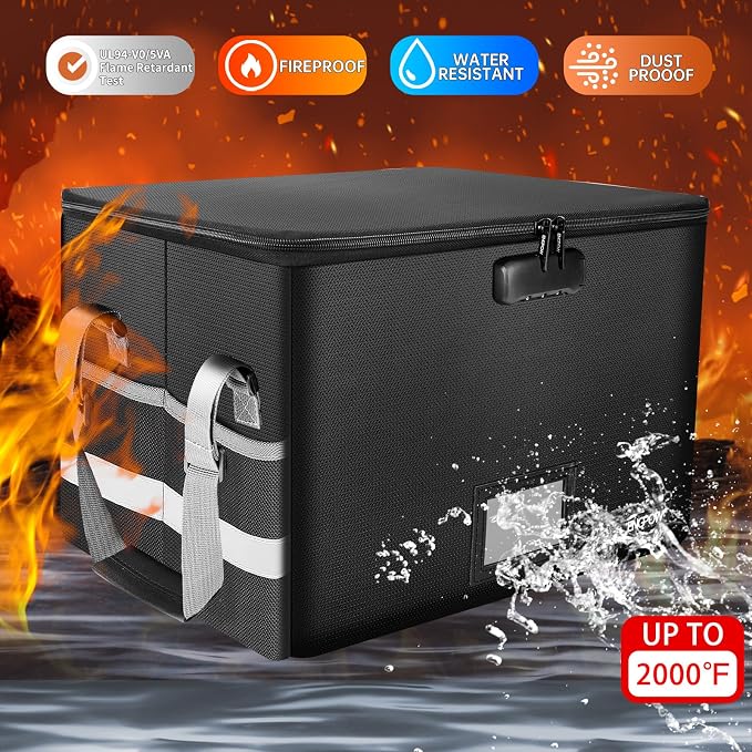 ENGPOW File Box with Lock, Fireproof Document Box with Zipper＆Pockets, - Image 4
