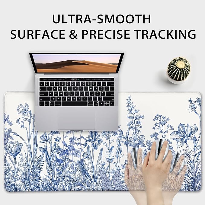 Narcissus Blue Floral Large Gaming Mouse Pad 31.5"x15.7"｜ Flower XXL Desk Mat - Image 7