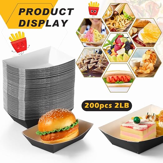 Yinkin 200 Pcs Paper Boat Disposable Graduation Food Trays Nacho Trays Kraft - Image 3