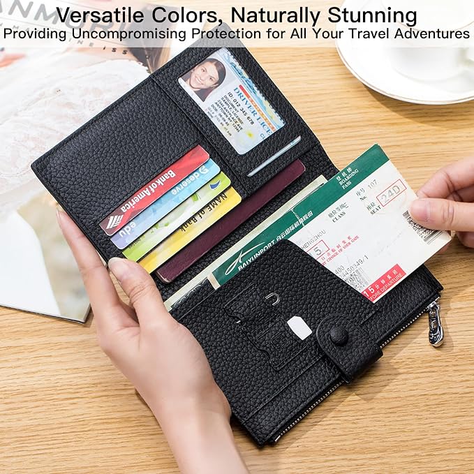 Genuine Leather RFID Blocking Passport Holder Wallet, Travel Document Organizer - Image 5