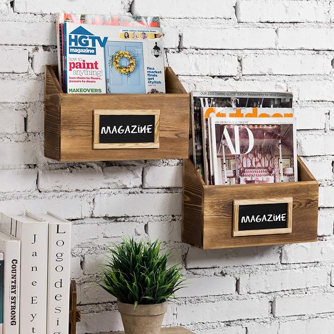 MyGift Rustic Burnt Wood Wall Mounted Mail, File & Magazine Holder Sorter Rack - Image 2