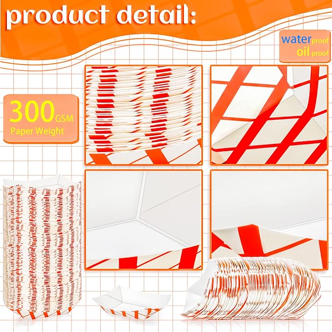 200 Pack Checkered 1/4Lb Paper Food Boat Trays Disposable Small Paper Boats - Image 3