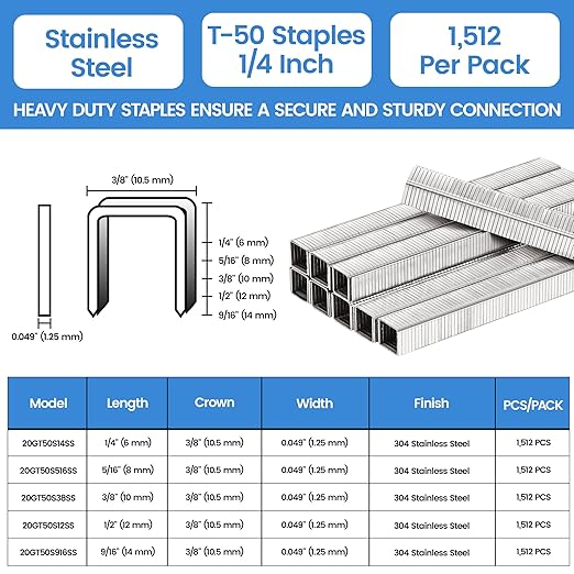 meite T50 Staples Marine, 1/4 Inch 304 Stainless Steel Staples - Image 2
