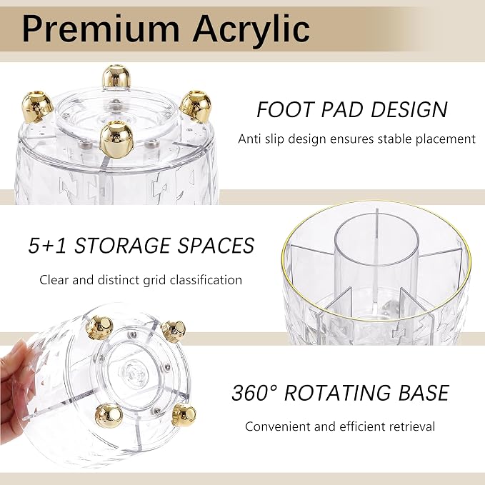 Gold Desk Accessories, Office Desk Organizers and Accessories 360°Pen Holder - Image 2
