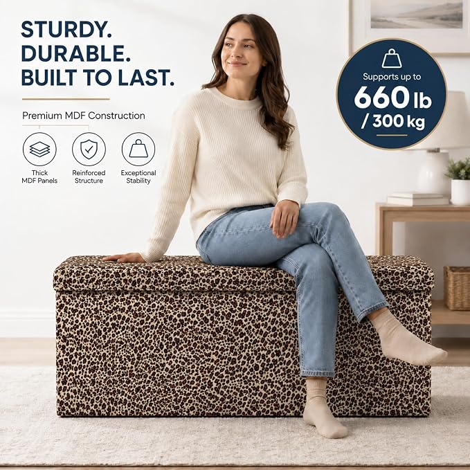 ALASDO 43 Inch Folding Storage Ottoman Bench - Image 4