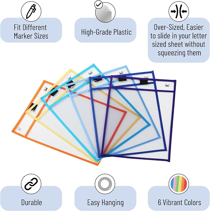Mr. Pen- Reusable Dry Erase Pocket Sleeves, 6 Pack, Colorful | Clear Plastic - Image 4