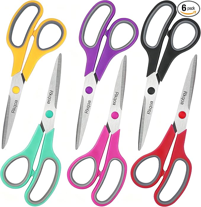 Scissors, 6 Pack 8" All Purpose Comfort-Grip Sharp Shears by almarto