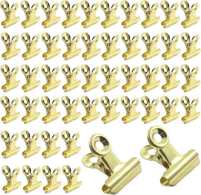 50 Pack Antique Gold Bulldog Clips - 22mm Small Metal Paper Clips Clamps by Unknown