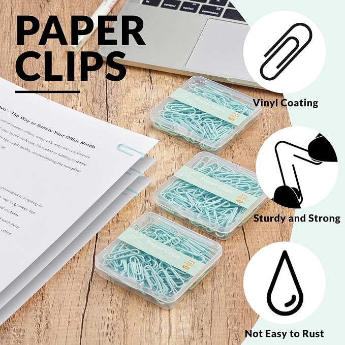 NEEWAY Small Paper Clips, 1.1 Inch Vinly Coated Colored Paperclips, 3 Pack of - Image 4
