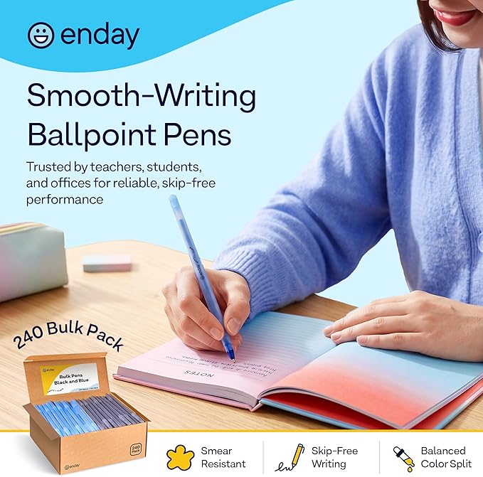 Enday Ballpoint Pens Bulk Blue and Black Pens 120 Black & 120 Blue - Image 2