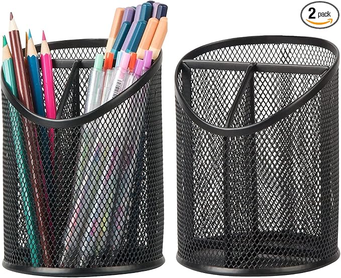 Delifox 2 Pack Pen Holder Mesh Round Pencil Holder Desktop Organizer 3 by Delifox