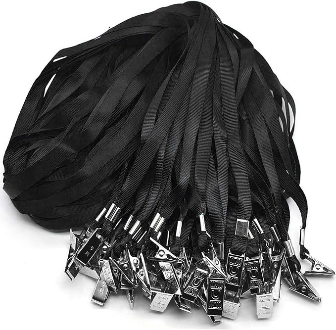 Beebel Black Lanyards 100 Pack Nylon Flat Badge Lanyard Bulldog Clip by Beebel
