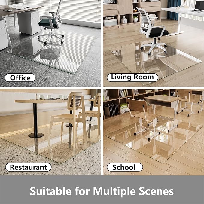 Koonmi Chair Mat for Carpet, Tempered Glass 46"x55" Office Chair Mat, Glass - Image 7