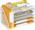 5 Tier Paper Letter Tray with File Holder and 3 Drop-in Pen Holders, Mesh Desk by OrgMate