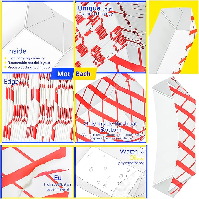 180 Pack Checkered 1/2Lb Paper Food Boat Trays Disposable Small Paper Boats - Image 3
