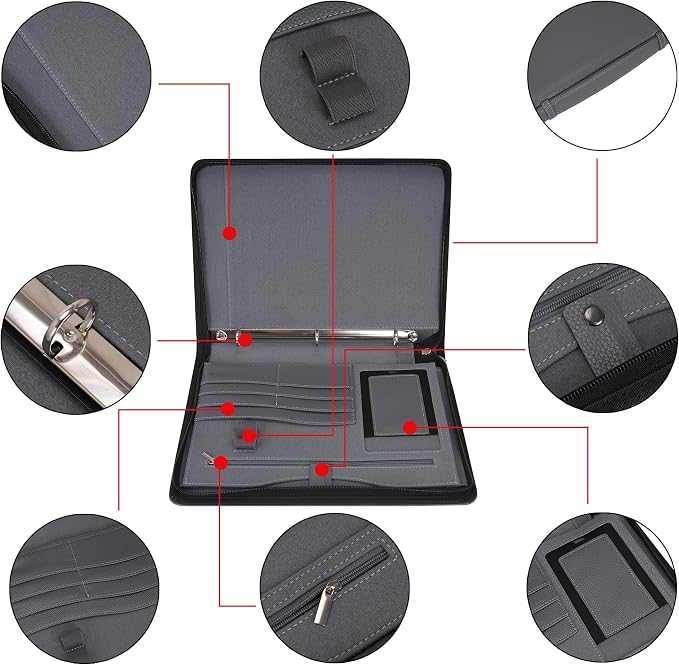 Wonderpool Travel Zippered Portfolio 3 Ring Binder A4 Padfolio Document Case - Image 2