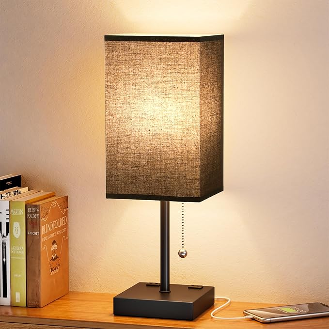 Black Medium Table Lamp with USB Ports by Aooshine
