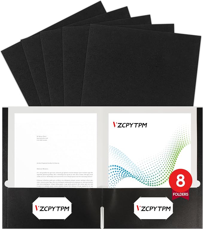 8 Packs Black Two Pocket File Folders, File Folder Letter Size, 8.5x11Inches by OfficeSuppliesDirect