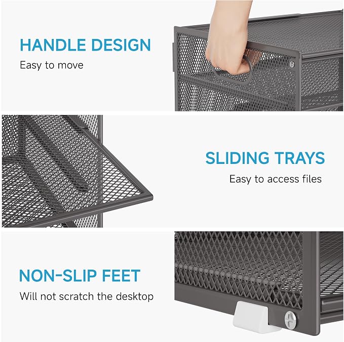 Lavatino 3-Tier Letter Tray Desk Organizer, Mesh Metal Paper File Tray Organizer - Image 6