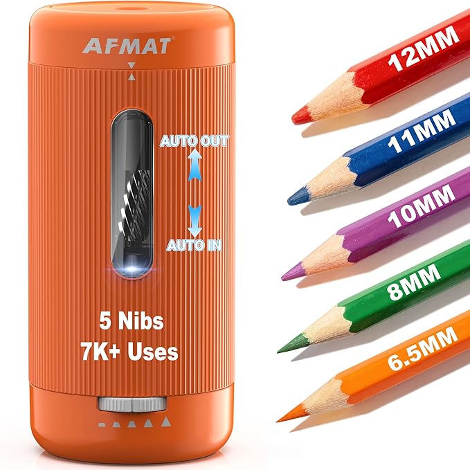 AFMAT Electric Pencil Sharpener, Auto in & Out, 5 Nibs, 7K+ Uses, Fully by AFMAT
