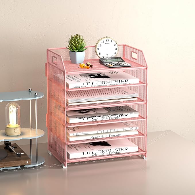 6 Tier Paper Organizer Letter Tray, Metal Mesh Paper Tray Organizer - Image 2