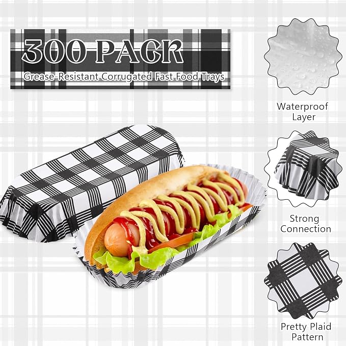 Yinkin 300 Pcs Paper Hot Dog Trays Valentine's Day 6 Inch Food Trays Concession - Image 3