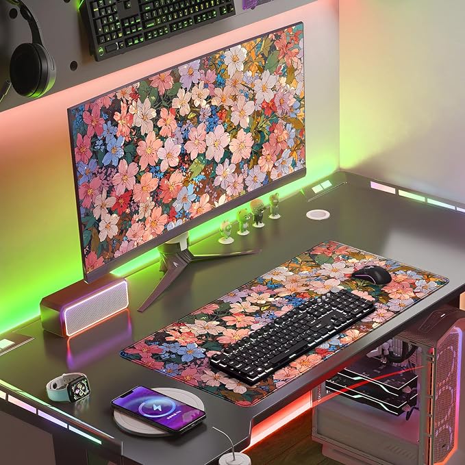 Floral Desk Mat for Women, Pastel Aesthetic Large Mouse Pad, XXL Desk Pad - Image 2
