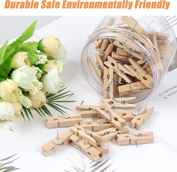 50 PCS Push Pin with Wooden Clips, Durable Wooden Push Pins, Decorative - Image 4