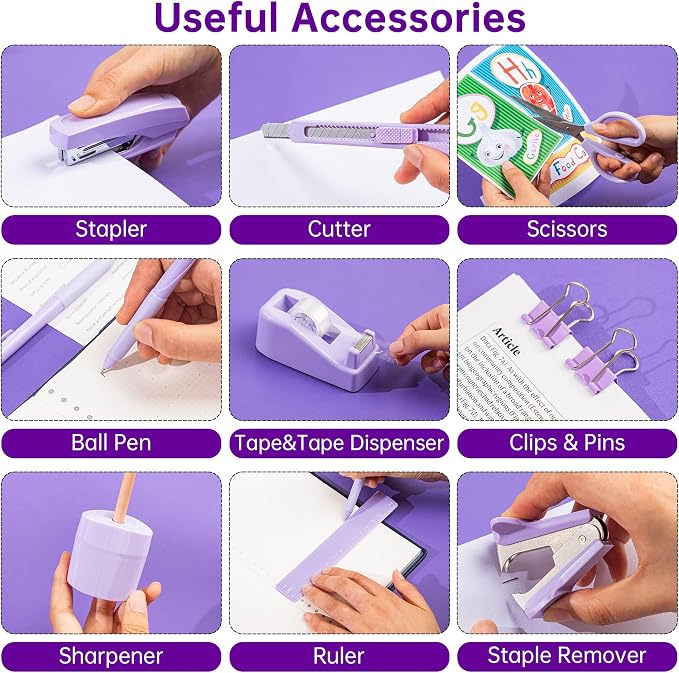 deli Purple Office Supplies, 14 in 1 Desk Accessories Set - Image 4