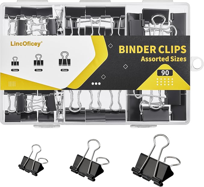 90 Count Binder Clips Assorted Sizes, Paper Binder Clips, Metal Paper Clamps by Unknown