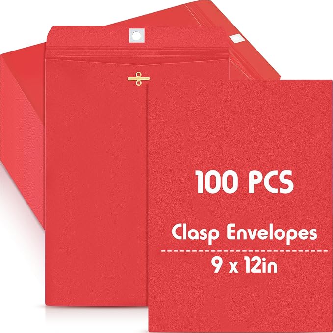 Geyee 100 Pcs Clasp Manilla Envelopes 9 x 12 Inch Gummed Colored Envelopes by Geyee