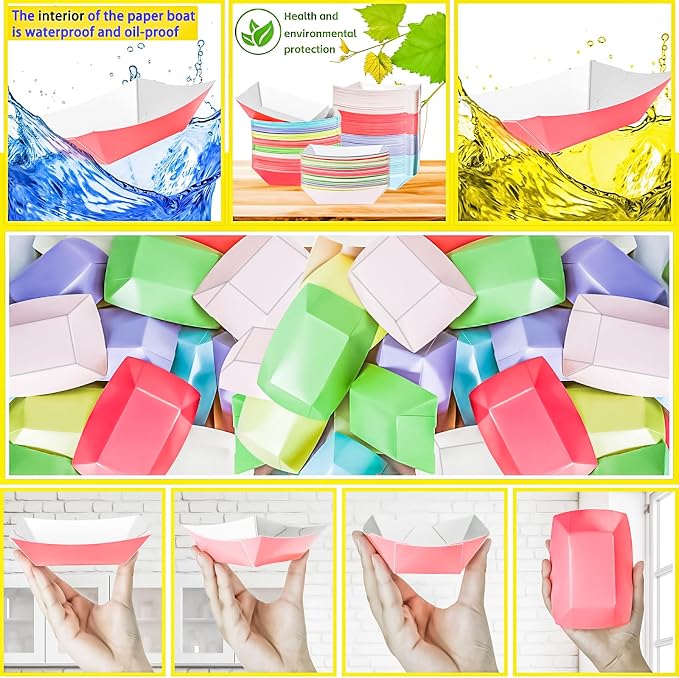 180 Pack Colorful 1/2Lb Paper Food Boat Trays Disposable Small Paper Boats - Image 6