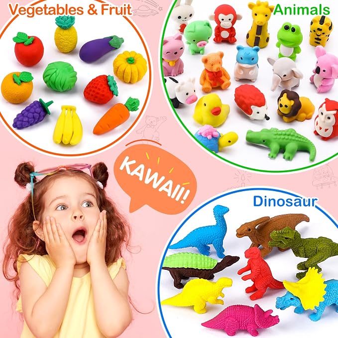 40 Pack Animal Erasers for Kids Bulk Desk Pets Classroom Prizes Treasure Box - Image 6