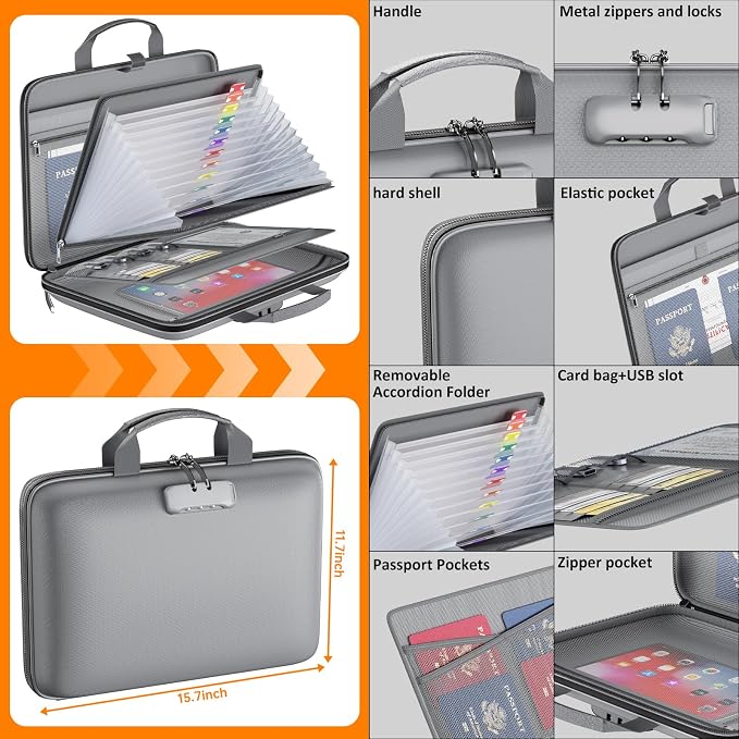 Fireproof File Organizer with Lock, Hard Case Fireproof Document Box with 13 - Image 4