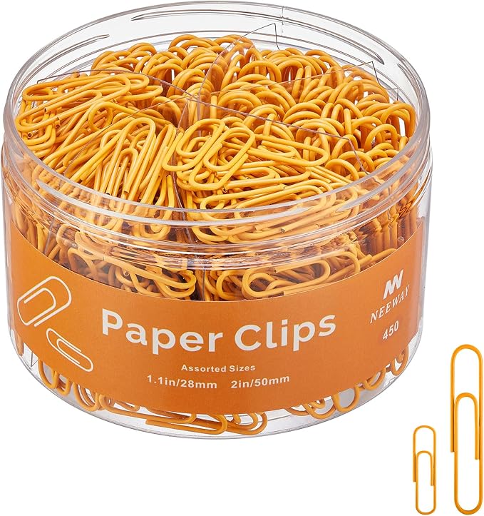 NEEWAY 450pcs Paper Clips Assorted Sizes, Small and Large Paper Clips, Coated by NEEWAY
