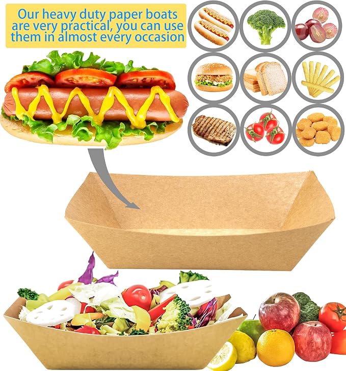 100 Pack 3lb Kraft Paper Food Trays, Heavy-Duty Paper Food Boat Disposable - Image 6