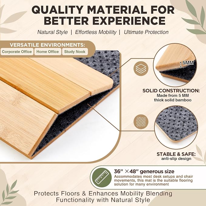 Leinuosen 36" x 48" Office Bamboo Chair Mat - Image 4