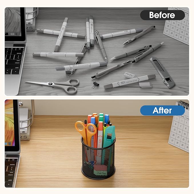 MaxGear Pen Holder for Desk 3 Pack, Mesh Metal, Non-Slip EVA Pad, 3.7’’ Tall | - Image 6
