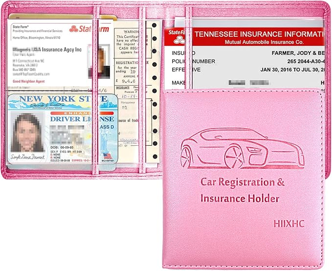 Car Registration and Insurance Holder, 5.5 x 5 Inch PU Leather Vehicle Glove by HIIXHC