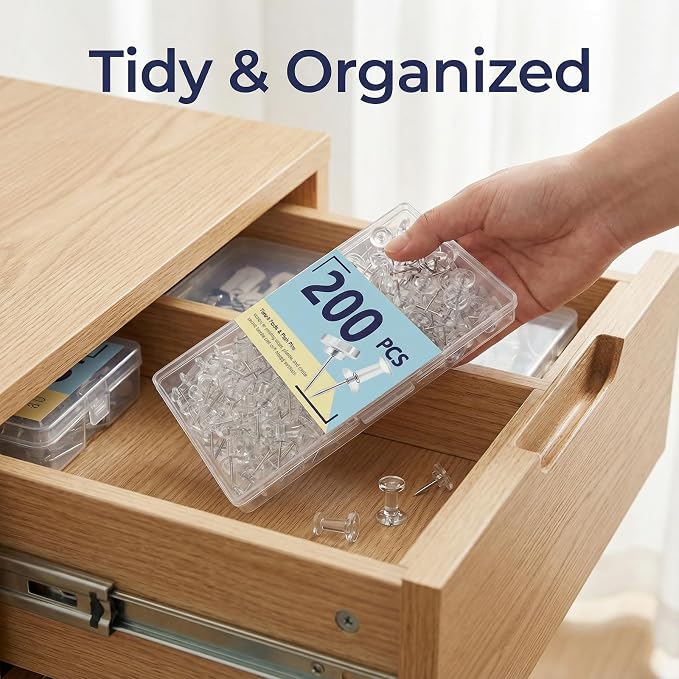 200 Pack Clear Push Pins and Thumb Tacks Combo - Image 7